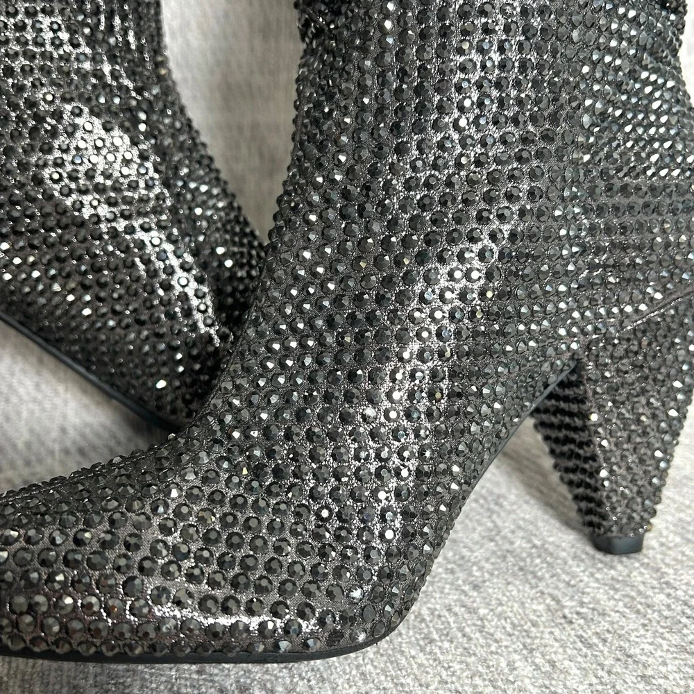 INC Gerii Pewter‎ Rhinestone Sparkly Slouch Boots Women's Knee High Block Heel